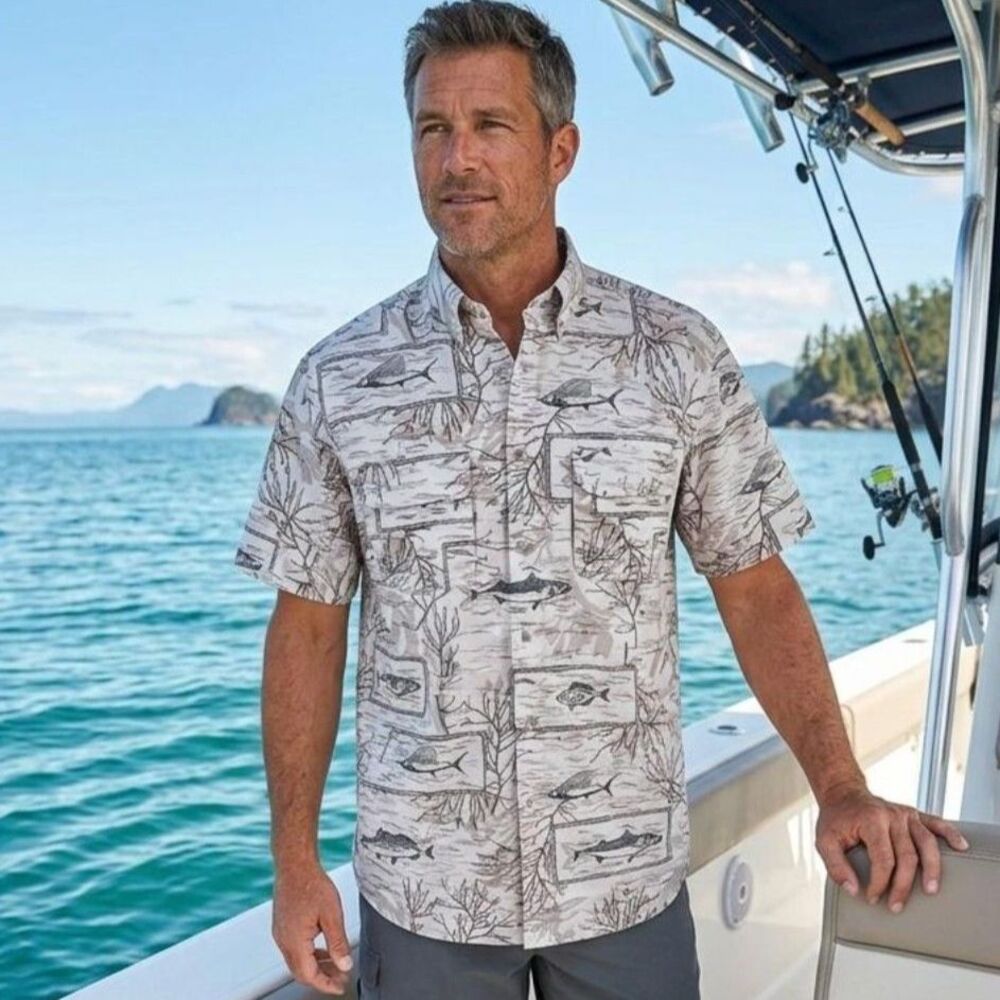 Chaps XXL Men's Vented Shirt Short Sleeve Fishing Breathable Camping Sailing EUC